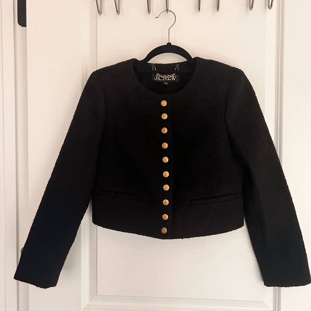 J. Crew Black Tweed Jacket with Gold Buttons
